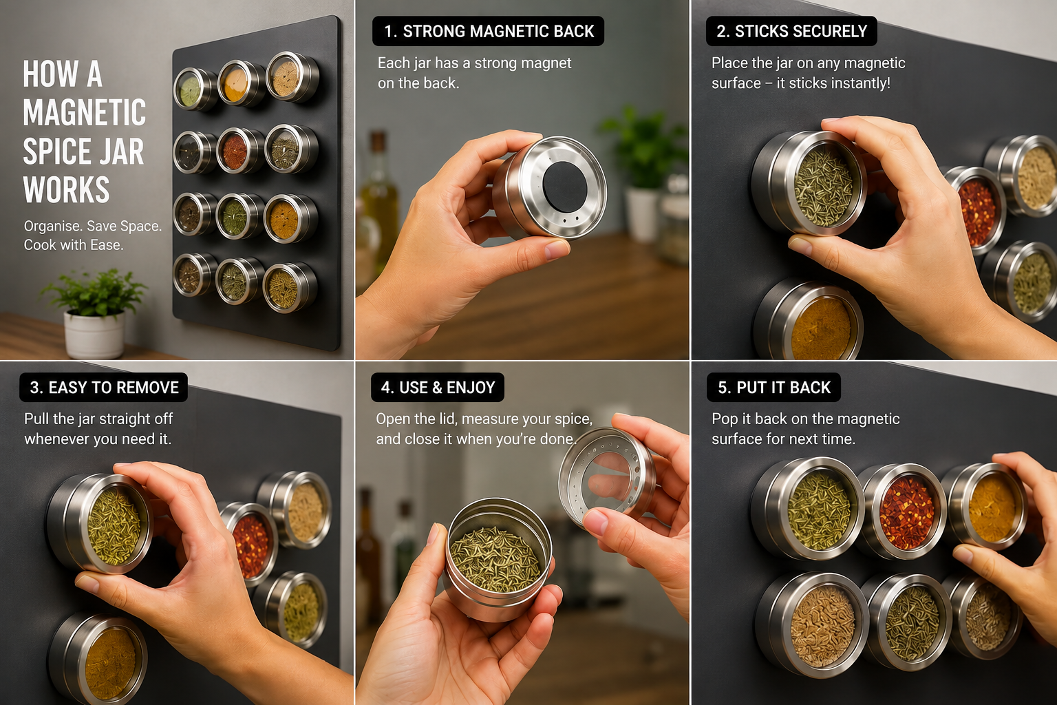 Stainless Steel Magnetic Spice Jar With Labels
