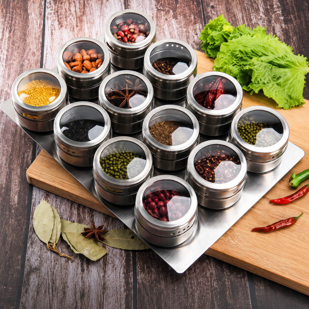 Stainless Steel Magnetic Spice Jar With Labels
