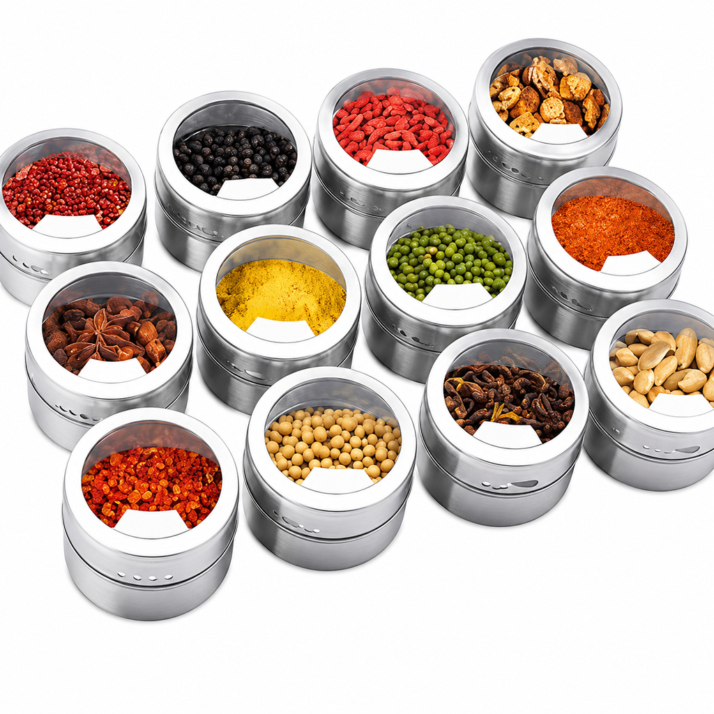 Stainless Steel Magnetic Spice Jar With Labels