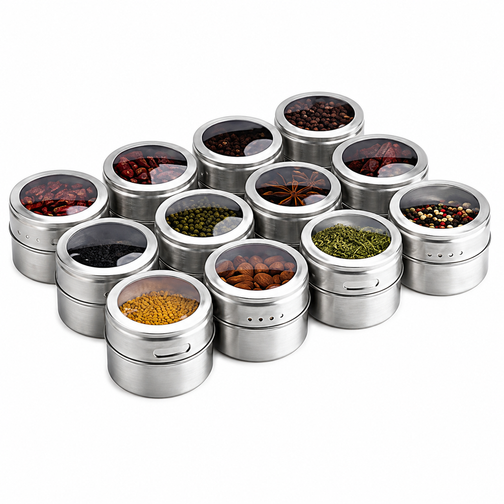 Stainless Steel Magnetic Spice Jar With Labels