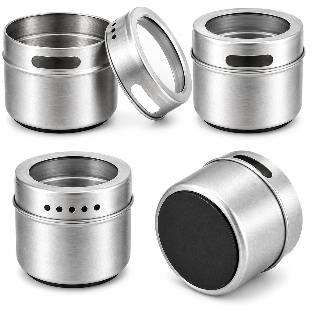 Stainless Steel Magnetic Spice Jar With Labels